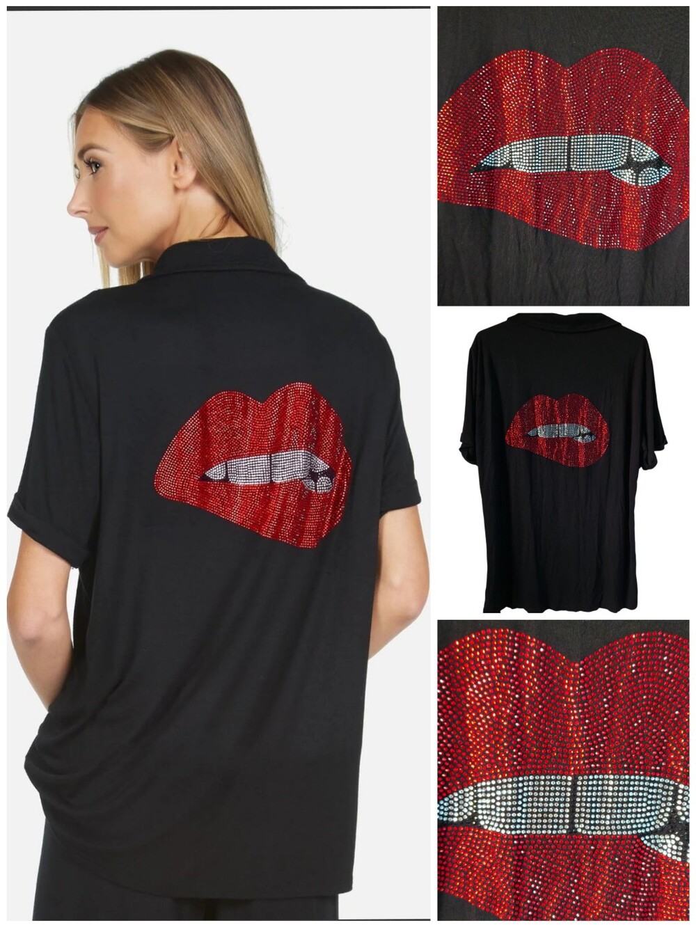 Lauren Moshi Crystal Biting Lips pj/loungewear top